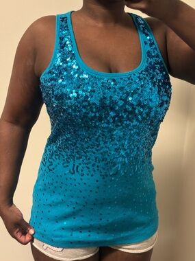 Dots Blue Sequin Sleeveless Tank Top